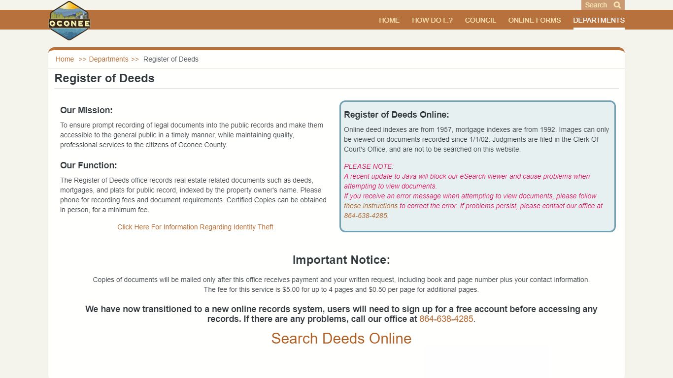 Register of Deeds - Oconee County, SC